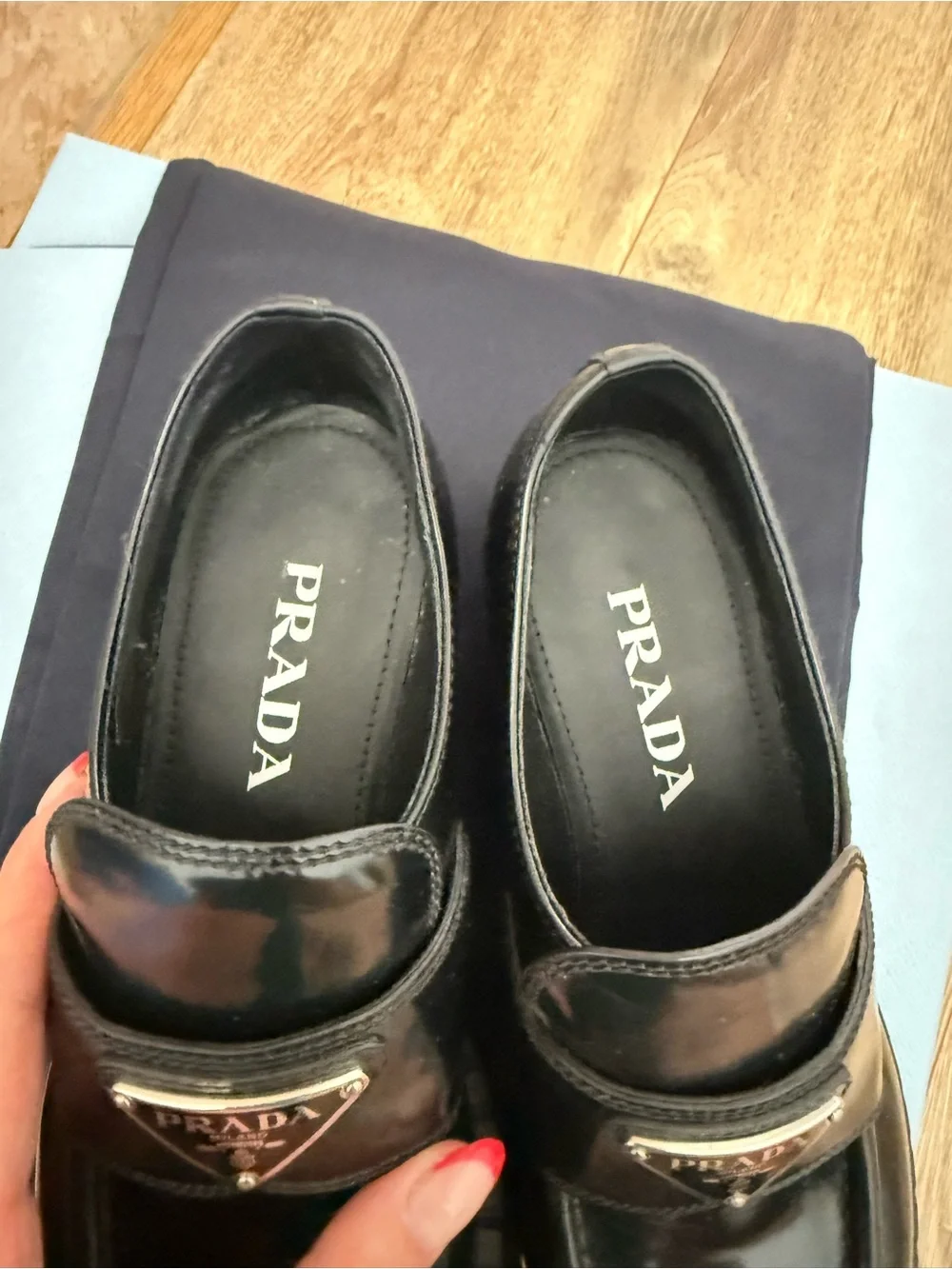 Authentic Prada Chocolate Brushed Leather Loafers in Black Women’s size 37
